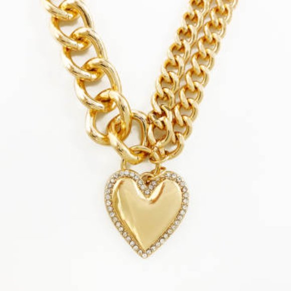 Large Heart 16" Gold and diamond cz Necklace - Picture 5 of 7